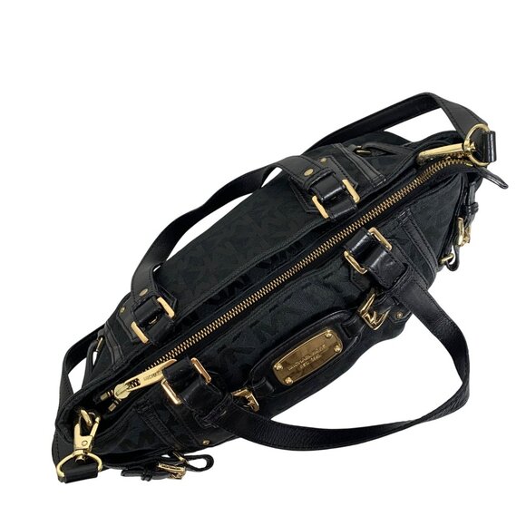 Michael Kors Black Canvas/Leather Gansevoort Shoulder Handbag + Gold Hardware - Picture 10 of 16